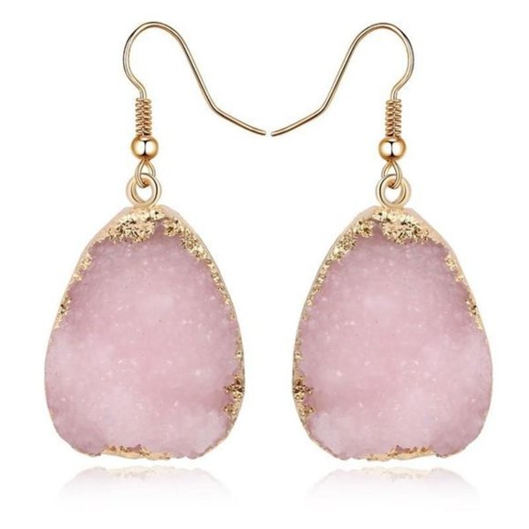 Jewelry - 3/$20 Large Druzy Stone Pink & Gold Drop Earrings